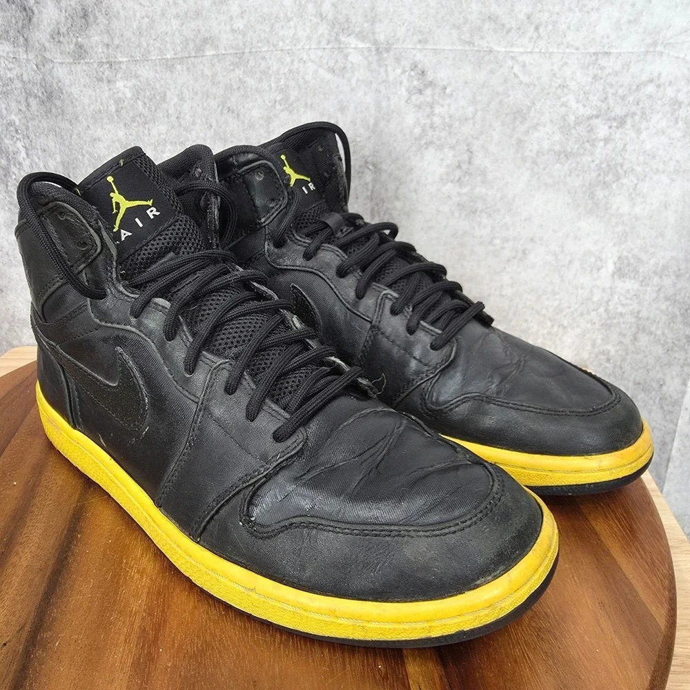 Air Jordan 1 High Strap Sneakers Mens‎ 9.5 Black Voltage Leather No Insoles*